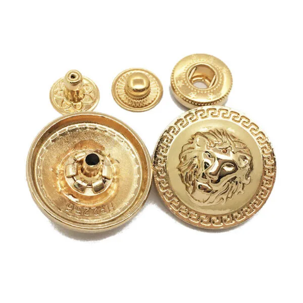 Lion Custom Logo Gold Plated 4 Part Fashion Brass Print Fastener Metal Snap Button For Clothing - Image 3